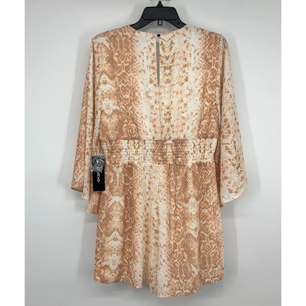 Bebe Romper Snake Print Lace Up V Neck Flutter Sleeve Smocked - Picture 10 of 15